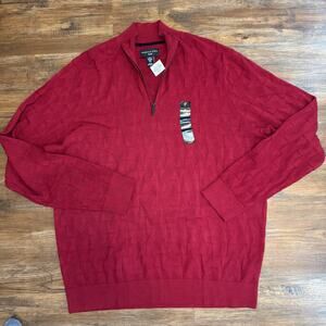 Shaquille O’Neal XLG red texture quarter zip pullover sweater 2XLT long sleeve